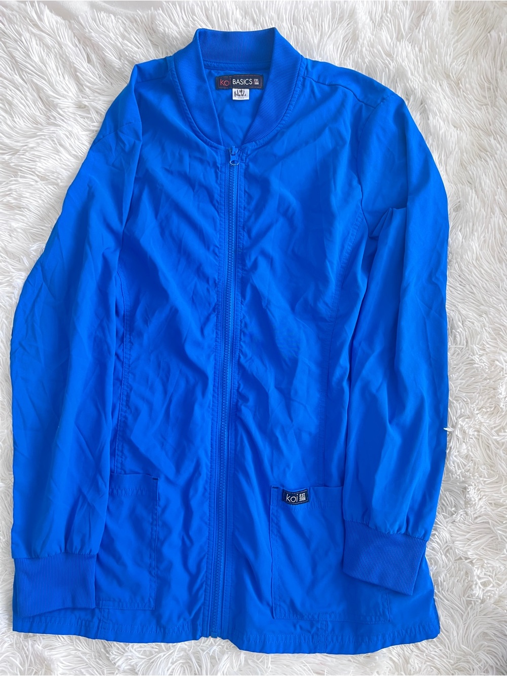 koi Women's Cobalt Blue Lightweight Zip Front Raincoat